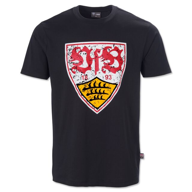 schwarzes T-Shirt mit großem VfB Wappen im Used Look