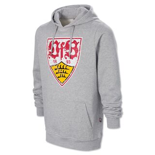 grauer Hoodie mit Kängurutaschen mit großem VfB Wappen im Used Look