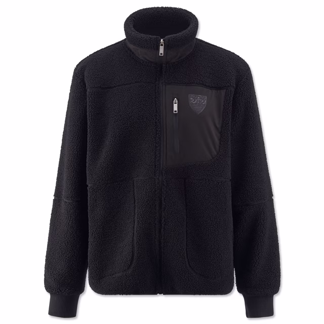 schwarze Teddy-Jacke mit VfB Wappen auf der Brust 