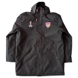 schwarze Jacke mit Seitentaschen, VfB Wappen und Europa League Logo