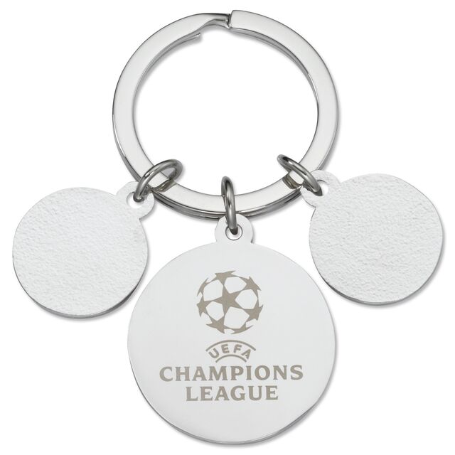 silberne Rückseite des CL Schlüsselanhängers mit Champions League Logo