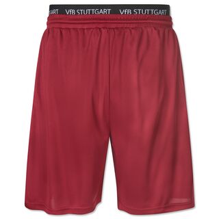 rote Rückseite der VfB Sportshorts mit schwarzem Band oben mit der Aufschrift VfB Stuttgart