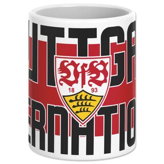 Tasse mit der Aufschrift Stuttgart International und dem VfB Wappen