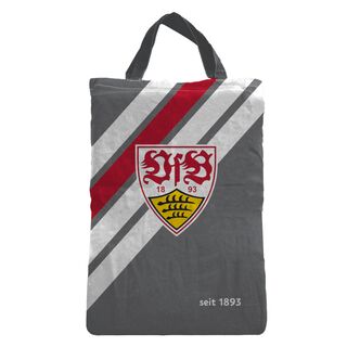 graue Tragetasche mit weißen und roten Streifen und VfB Wappen