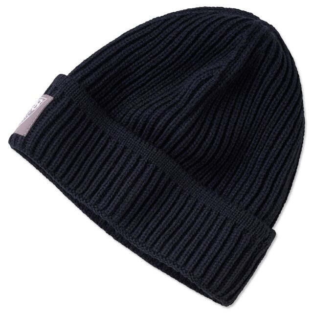 schwarze, grob gestrickte Beanie mit VfB Wappen