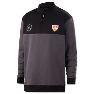 grau-schwarzer, oversized Zip-Hoodie mit VfB Wappen und Champions League Ball auf der Brust