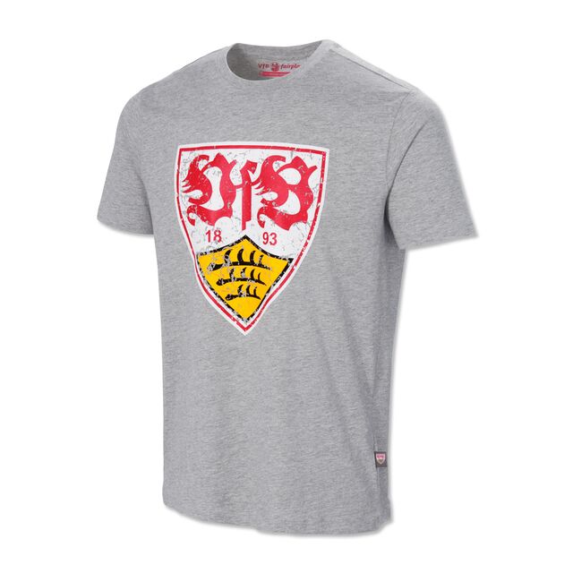 graues T-Shirt mit großem VfB Wappen im Used Look