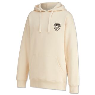 beigefarbener Hoodie mit schwarzem VfB Wappen auf der Brust