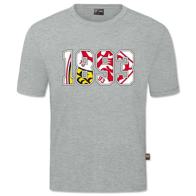 graues T-Shirt mit der Aufschrift 1893, gefüllt mit dem VfB Wappen