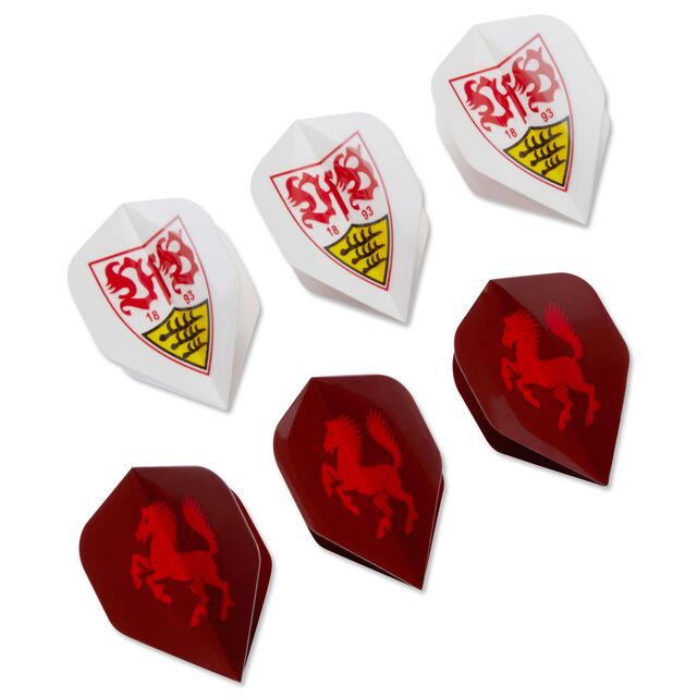 Dart-Flights Set mit weißen und roten Flights im VfB Style 