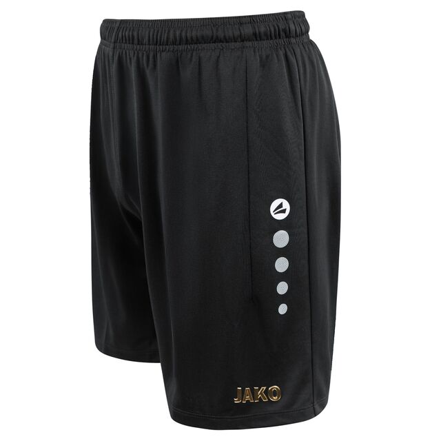 Seitenansicht der Shorts mit JAKO Punkten und goldenem JAKO Schriftzug