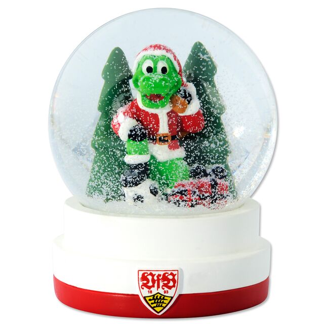 Schneekugel mit Fritzle verkleidet als Weihnachtsmann