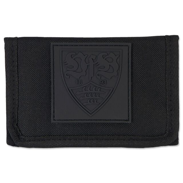 schwarzer Geldbeutel mit schwarzem VfB Wappen