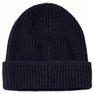 schwarze, grob gestrickte Rückseite der Beanie