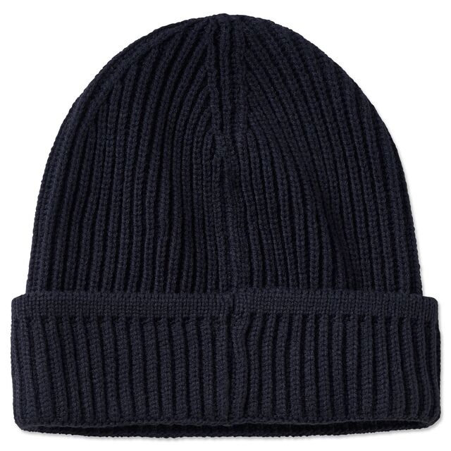 schwarze, grob gestrickte Rückseite der Beanie