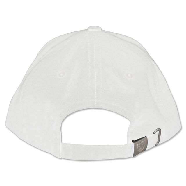 weiße Rückseite der Cap mit Schnalle zur Größeneinstellung