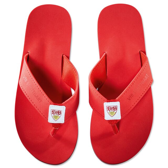 rote Flip-Flops mit VfB Wappen