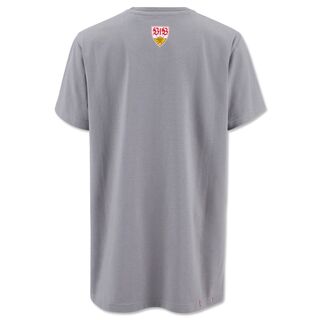 graue Rückseite des T-Shirts mit kleinem VfB Wappen im Nacken