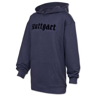 grauer Oversized Hoodie mit Streifen-Muster, Kängurutaschen und schwarzem Stuttgart Schriftzug