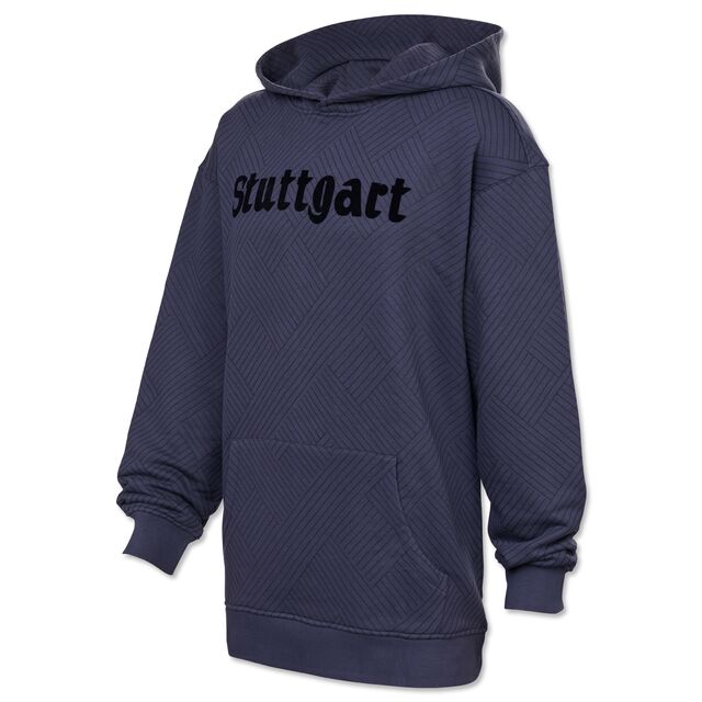 grauer Oversized Hoodie mit Streifen-Muster, Kängurutaschen und schwarzem Stuttgart Schriftzug
