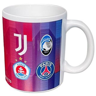 Tasse mit Wappen der Gruppengegner von Stuttgart aus der Champions League Saison 2024 und 25
