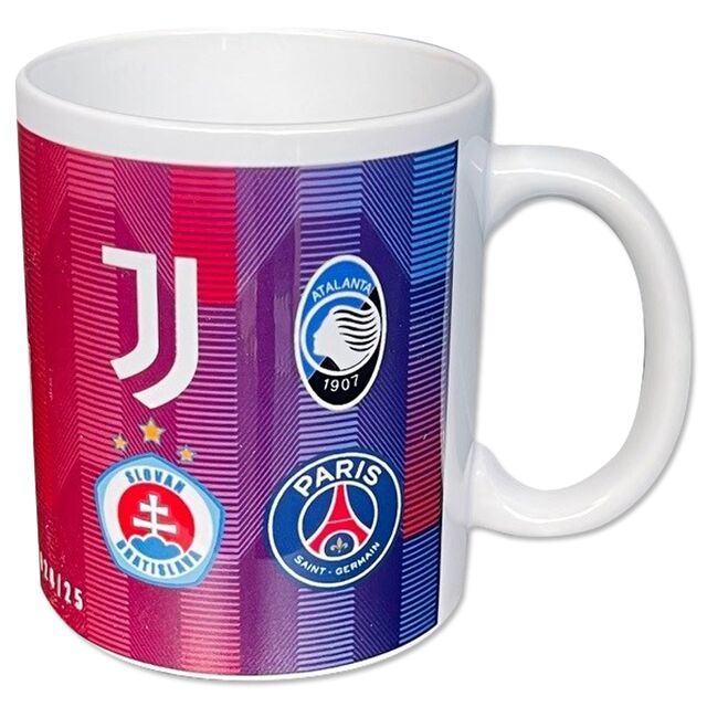 Tasse mit Wappen der Gruppengegner von Stuttgart aus der Champions League Saison 2024 und 25