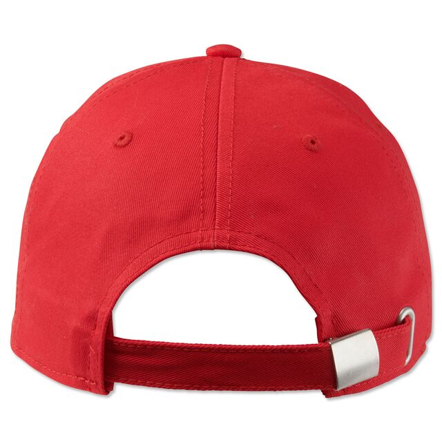 rote Rückseite der Kappe mit Schnalle zur Größeneinstellung