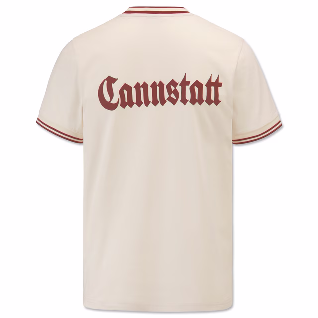 cremefarbene Rückseite des T-Shirts mit großem roten Cannstatt-Schriftzug