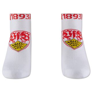 weiße Sneakersocken mit VfB Wappen und der Aufschrift 1893
