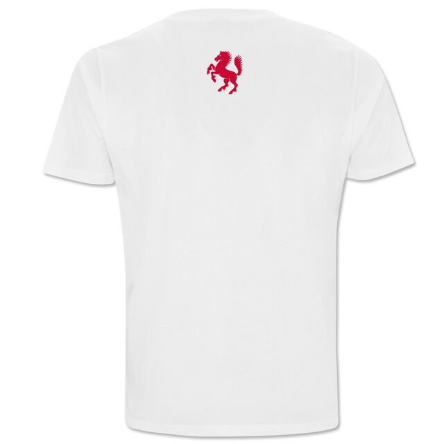 weiße Rückseite des T-Shirts mit rotem Rössle im Nacken