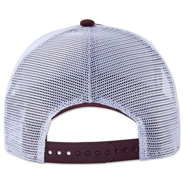 Rückansicht der Kappe mit weißem Netzteil und Snapback zur Größenverstellung