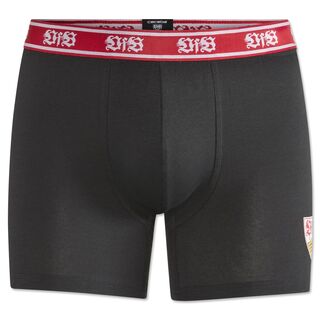 schwarze Boxershorts mit VfB Logo am oberen Rand und VfB Wappen an der Seite