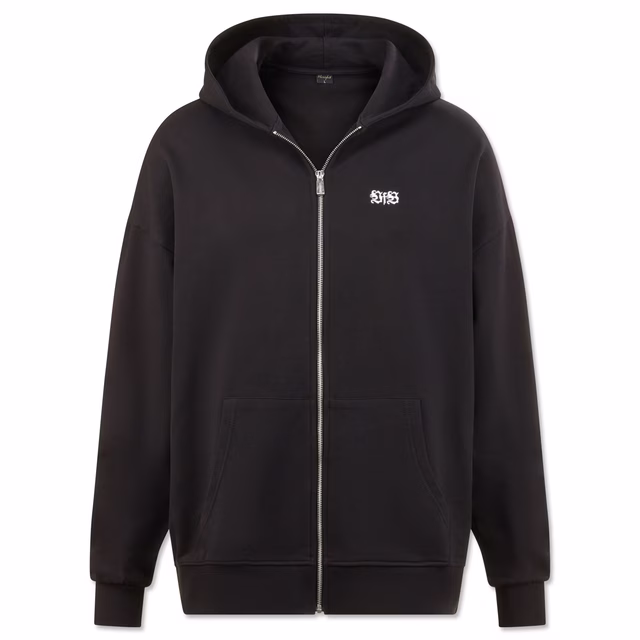 schwarze Jacke mit Reissverschluss mit VfB Schriftzug auf der Brust