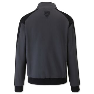 dunkelgraue Rückseite der Jacke mit schwarzem VfB Wappen im Nacken