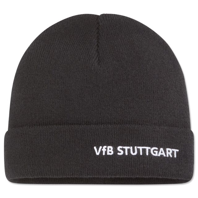 schwarze Strickmütze mit weißer Aufschrift VfB Stuttgart