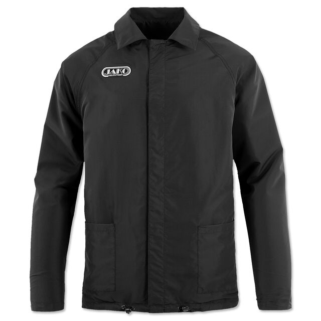 schwarze Jacke gewendet mit Taschen und weißem JAKO Logo 