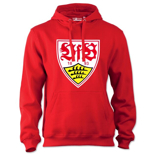 roter Hoodie mit Kängurutaschen und großem VfB Wappen