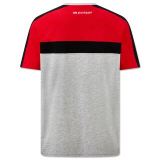 Rückseite des T-Shirts in Rot, Grau und Schwarz mit kleinem VfB Stuttgart Schriftzug am Nacken