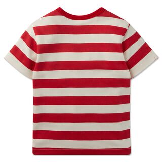 rot-weiß gestreifte Rückseite des T-Shirts