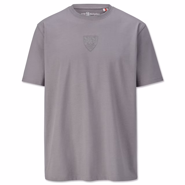 graues T-Shirt mit grauem VfB Wappen in der Mitte 