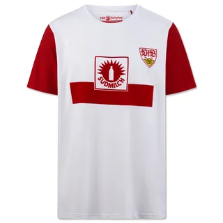 weißes T-Shirt mit roten Ärmeln, Brustring und Südmilch Logo