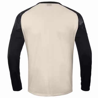 beigefarbene Rückseite des Longsleeves mit schwarzen Ärmeln