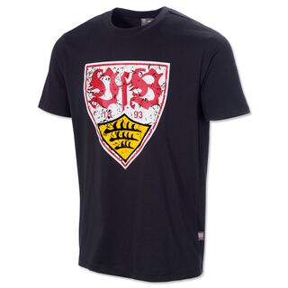 schwarzes T-Shirt mit großem VfB Wappen im Used Look