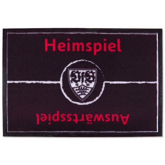 Fußmatte bedruckt mit Heimspiel auf der einen und Auswärtsspiel auf der anderen Seite