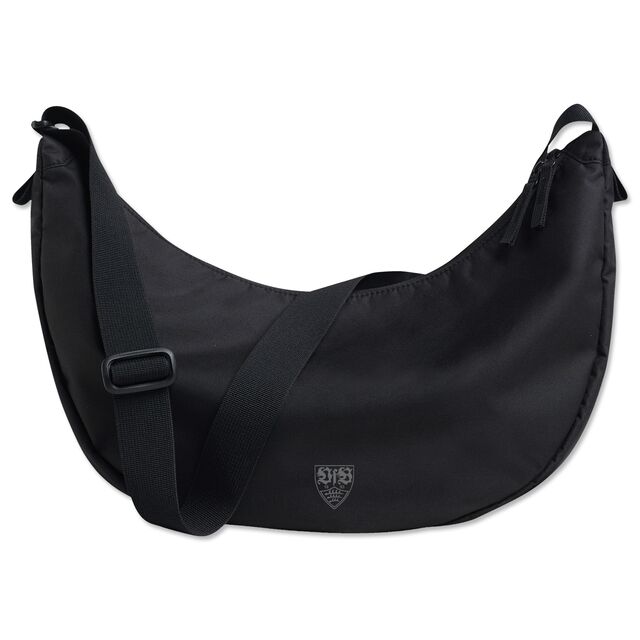 schwarze Umhängetasche in Form eines Halbmonds mit VfB Wappen