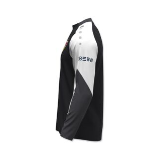 Seitenansicht des schwarz-weißen Trainingslongsleeves mit LBBW auf dem Ärmel