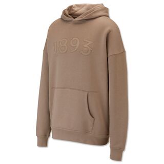 beigefarbener Hoodie mit Kängurutaschen und großer Aufschrift 1893