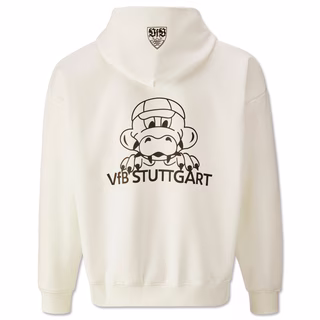 Rückseite mit VfB Wappen auf dem Hoodie und großem Fritzle Print, inklusive Schriftzug VfB Stuttgart. 