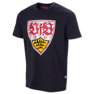 schwarzes T-Shirt mit VfB-Wappen im Used Look