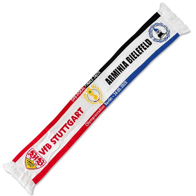 Schal mit Farben und Wappen der beiden Vereine VfB Stuttgart und Arminia Bielefeld